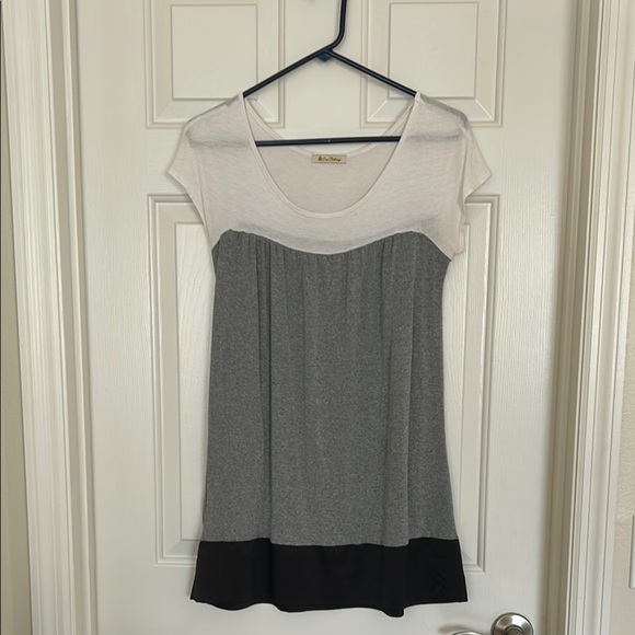 One Clothing Cream and Gray Fitted Tunic Cap Sleeve Top - Picture 1 of 8
